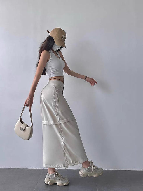 Mo.Studio  Mid Length Multi-Pocket Cargo Skirts